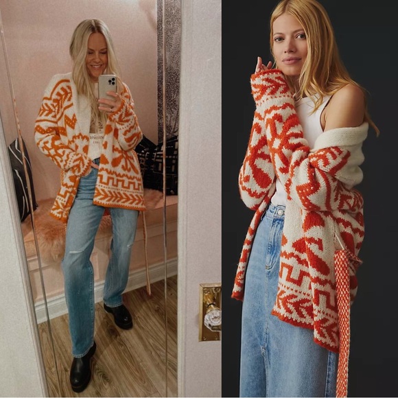 MOTHER The Belted Short Cardigan in Pretty As A Peach Sweater Large - Picture 2 of 3